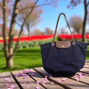 Womens Longchamp Tote Purse Bag Aubergine Purple Brown Leather 18” x 12”